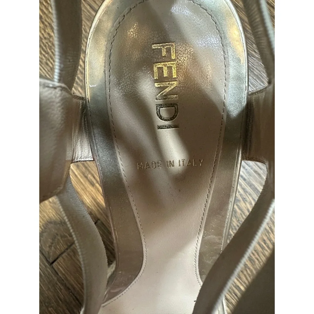 Fendi Womens Metallic Gold Caged Espadrille Wedge Sandals Back Zip Italy 36.5